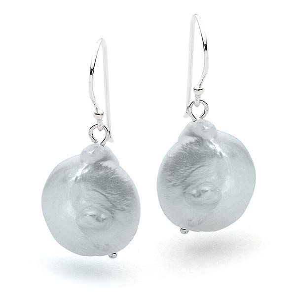 Sterling Silver & Grey Coin Pearl Earrings