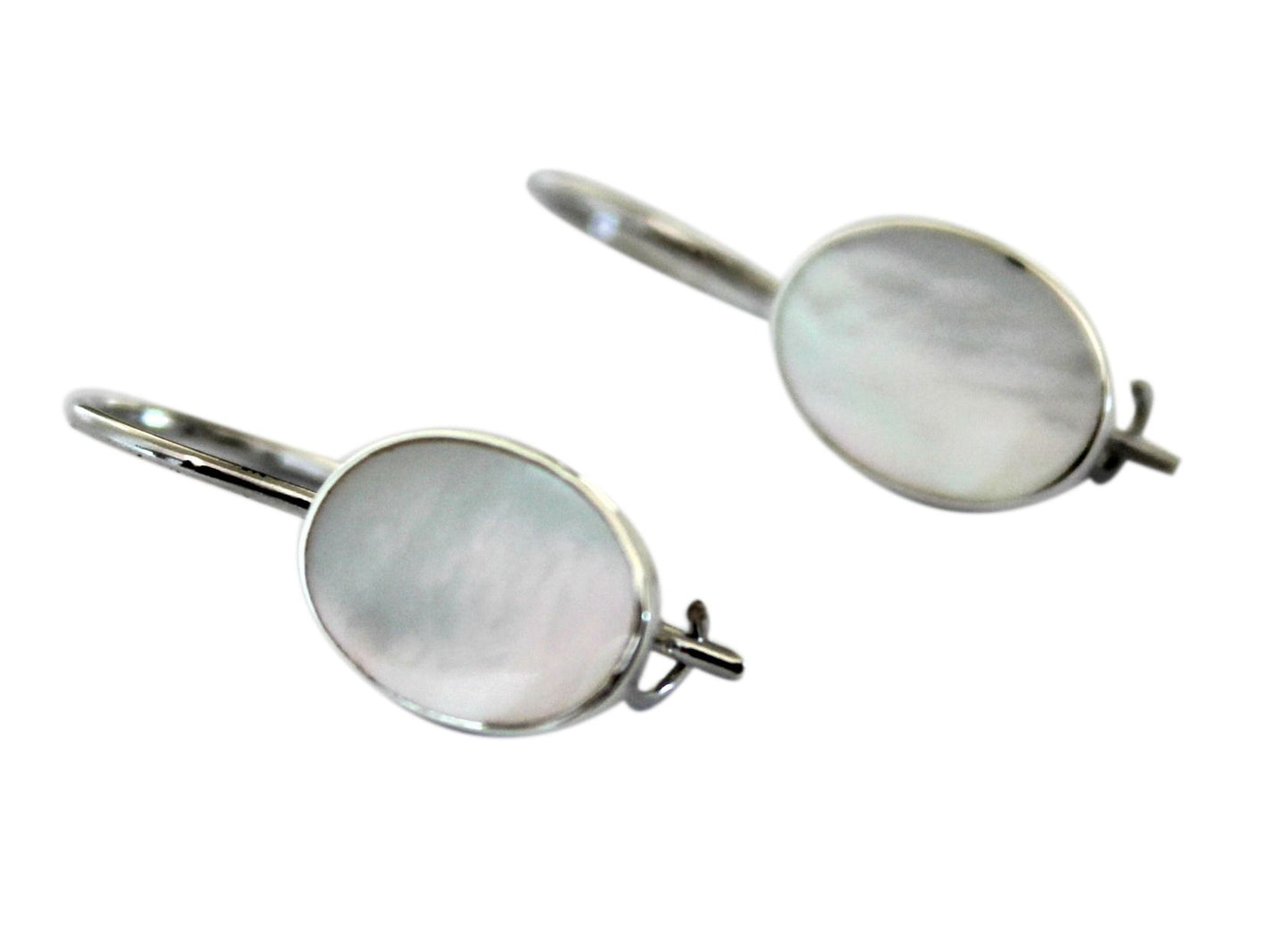 Sterling Silver & Mother of Pearl Oval French Clip Earrings