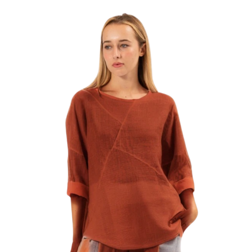 Italian Linen Top - Rust
