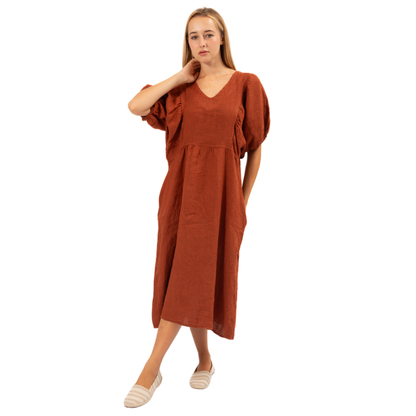 Italian Linen Dress - Rust