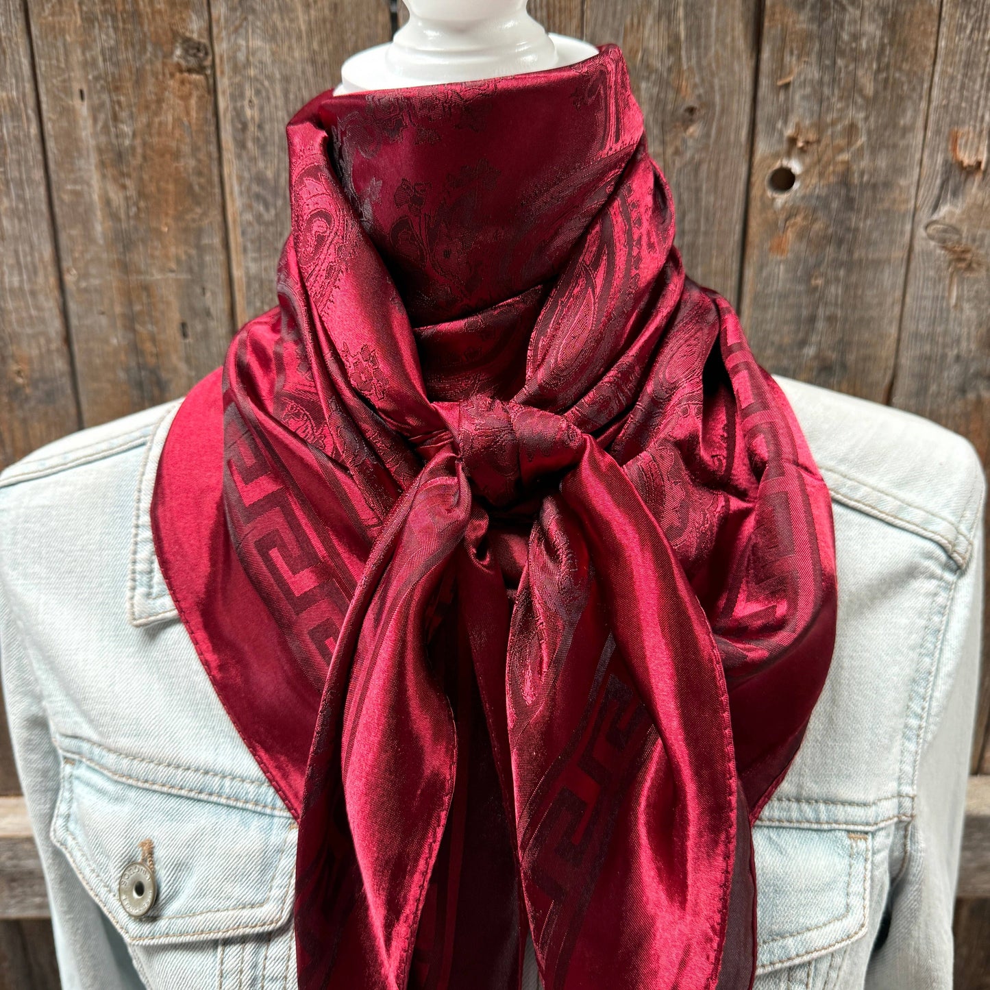 35X35" Burgundy Jacquard Wild Rag / Scarf WR4046