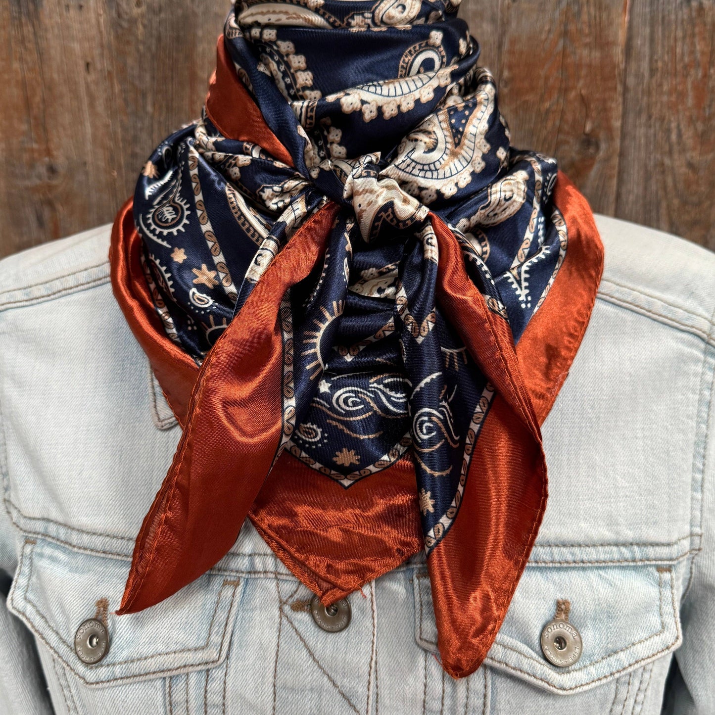 35X35" Navy and Rust Floral Paisley Wild Rag / Scarf WR3386