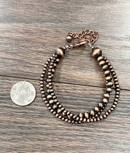 711310, Handmade Copper Navajo Bead Adjustable Bracelet