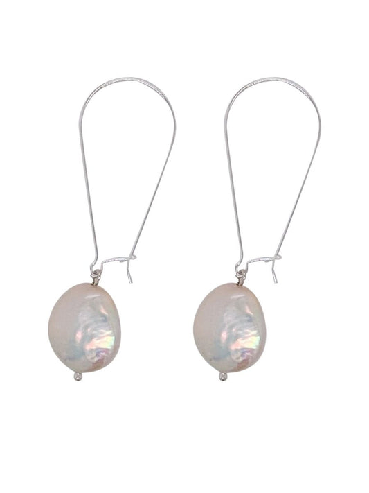 Silver & White Coin Pearl Earrings