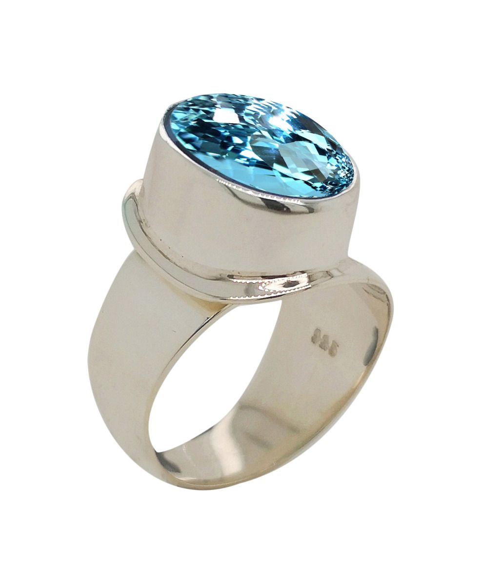 Sterling Silver & Oval Blue Topaz Adjustable Ring