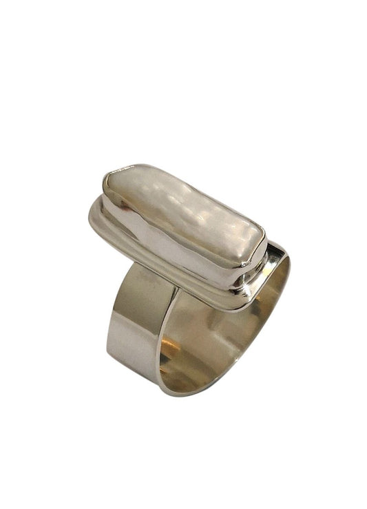 Sterling Silver & White Biwa Pearl Abstract Adjustable Ring