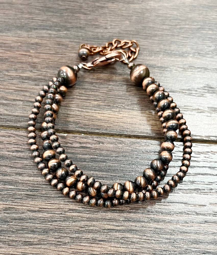 711310, Handmade Copper Navajo Bead Adjustable Bracelet