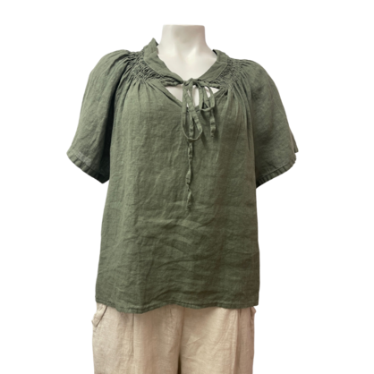 Italian Linen Top - Khaki
