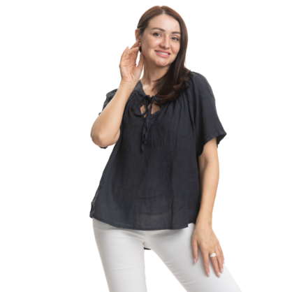 Italian Linen Top - Navy