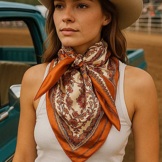 35X35"  Burnt Orange & Tan Wild Rag / Scarf WR2179