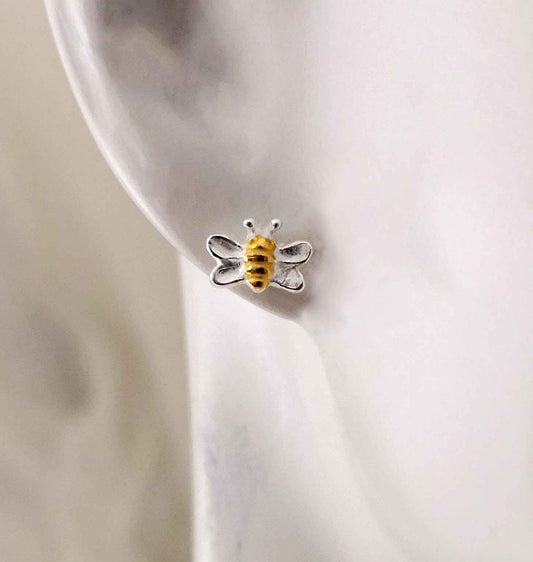 Sterling Silver & Yellow Gold-Plated Tiny Bee Studs