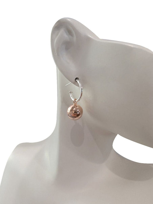 Sterling Silver & Rose Gold Plated Ball Hoop Studs