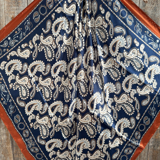 35X35" Navy and Rust Floral Paisley Wild Rag / Scarf WR3386