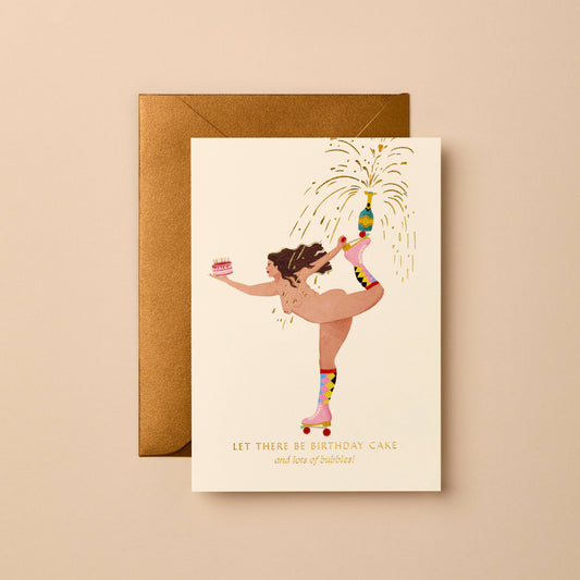 Birthday Cake & Bubbles - Birthday Card - Foil Greeting Card