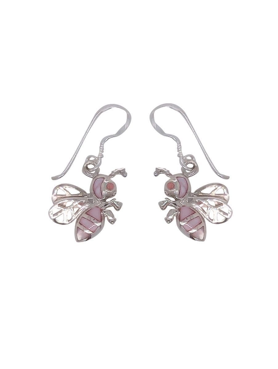 Sterling Silver & Pink Mother of Pearl Bee Earrings
