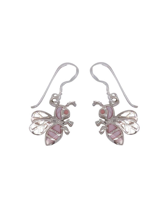 Sterling Silver & Pink Mother of Pearl Bee Earrings