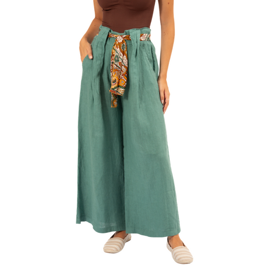Ally Italian Linen Pants - Lake