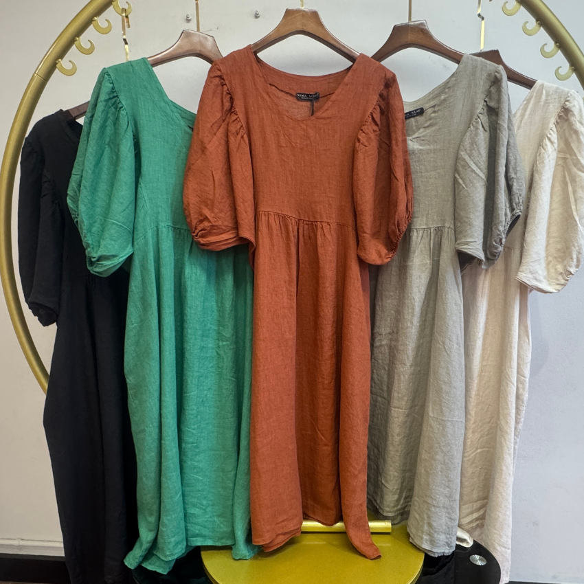 Italian Linen Dress - Green