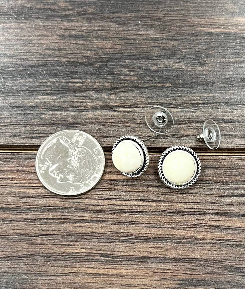 720939, 10mm Round White Turquoise Stud Earrings