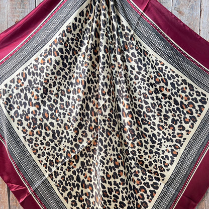 35X35" Wine Leopard Print Wild Rag/Scarf WR397