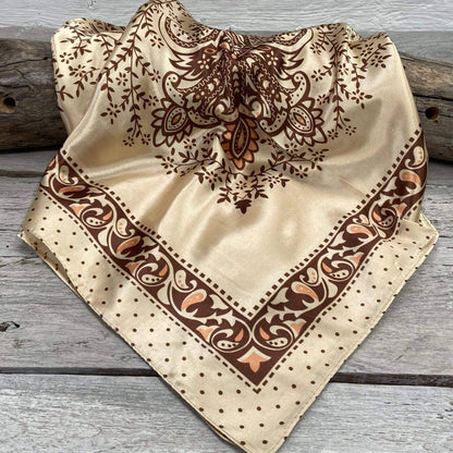 35X35" Tan/Brown Polka Dot & Paisley Wild Rag/Scarf WR445